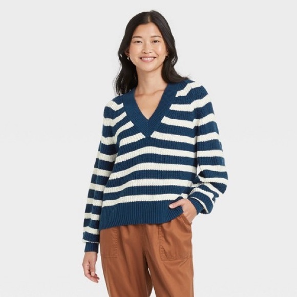 a new day Sweaters - a new day Blue and White Striped Sweater S